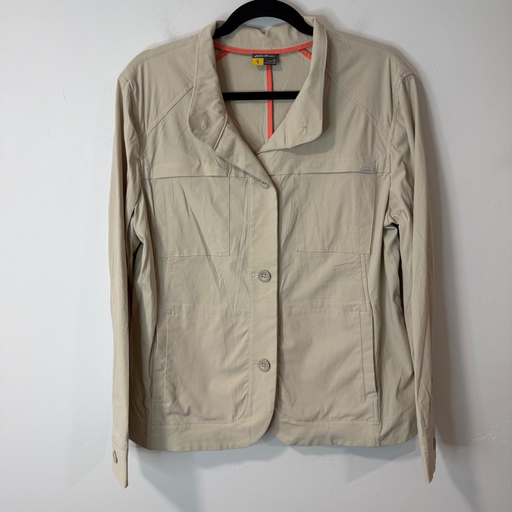 Eddie Bauer Womens Travex Voyager Jacket 18 Tan Beige Lightweight Stretch